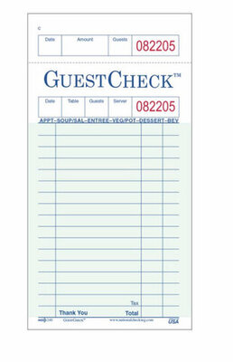 GREEN SINGLE COPY GUEST CHECK